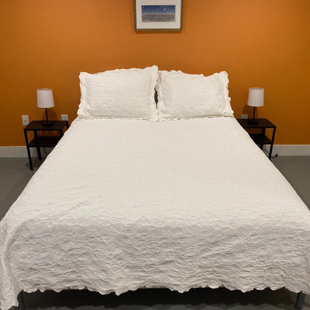 White Embroidered Coverlet and Pillow Shams